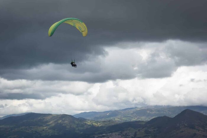 Paragliding at Sopó Colombia overlooking Embalse Tominé and Parque Pionono