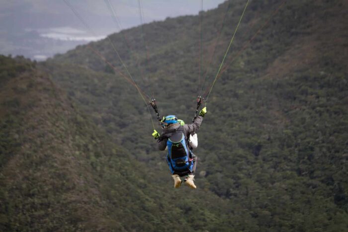 Paragliding at Sopó Colombia overlooking Embalse Tominé and Parque Pionono